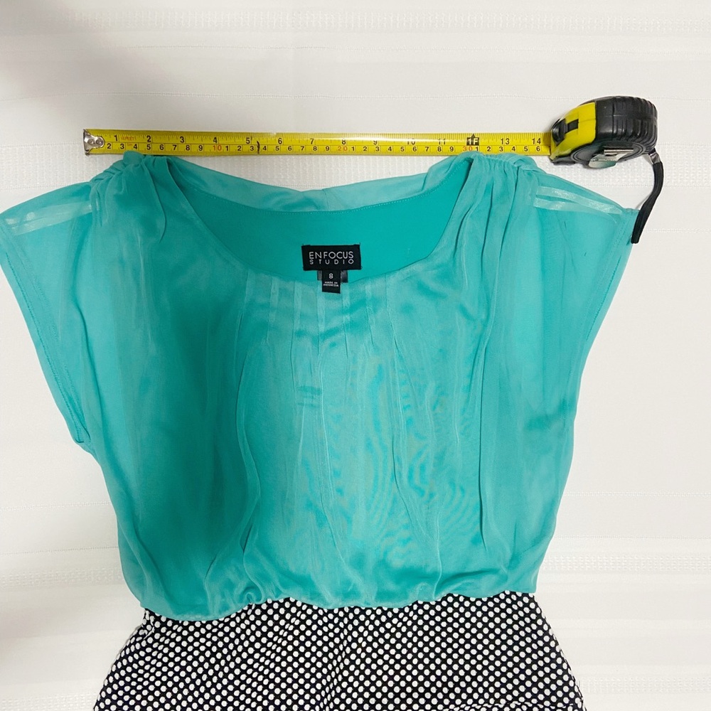 Enfocus Studio Turquoise Midi Dress with black and white polkadots - Picture 5 of 10